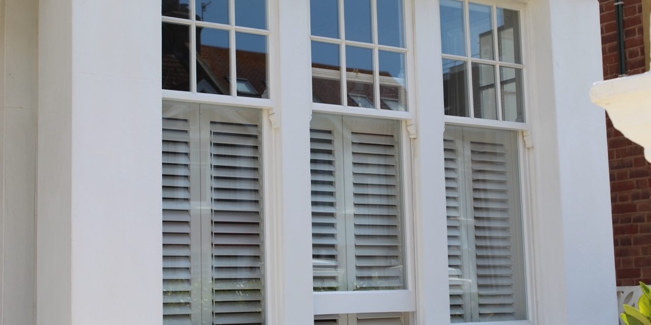 Terraced house with close up of sash windows