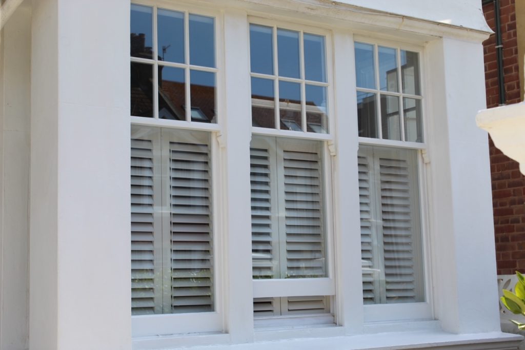 Close up of timber sash windows in Clapham
