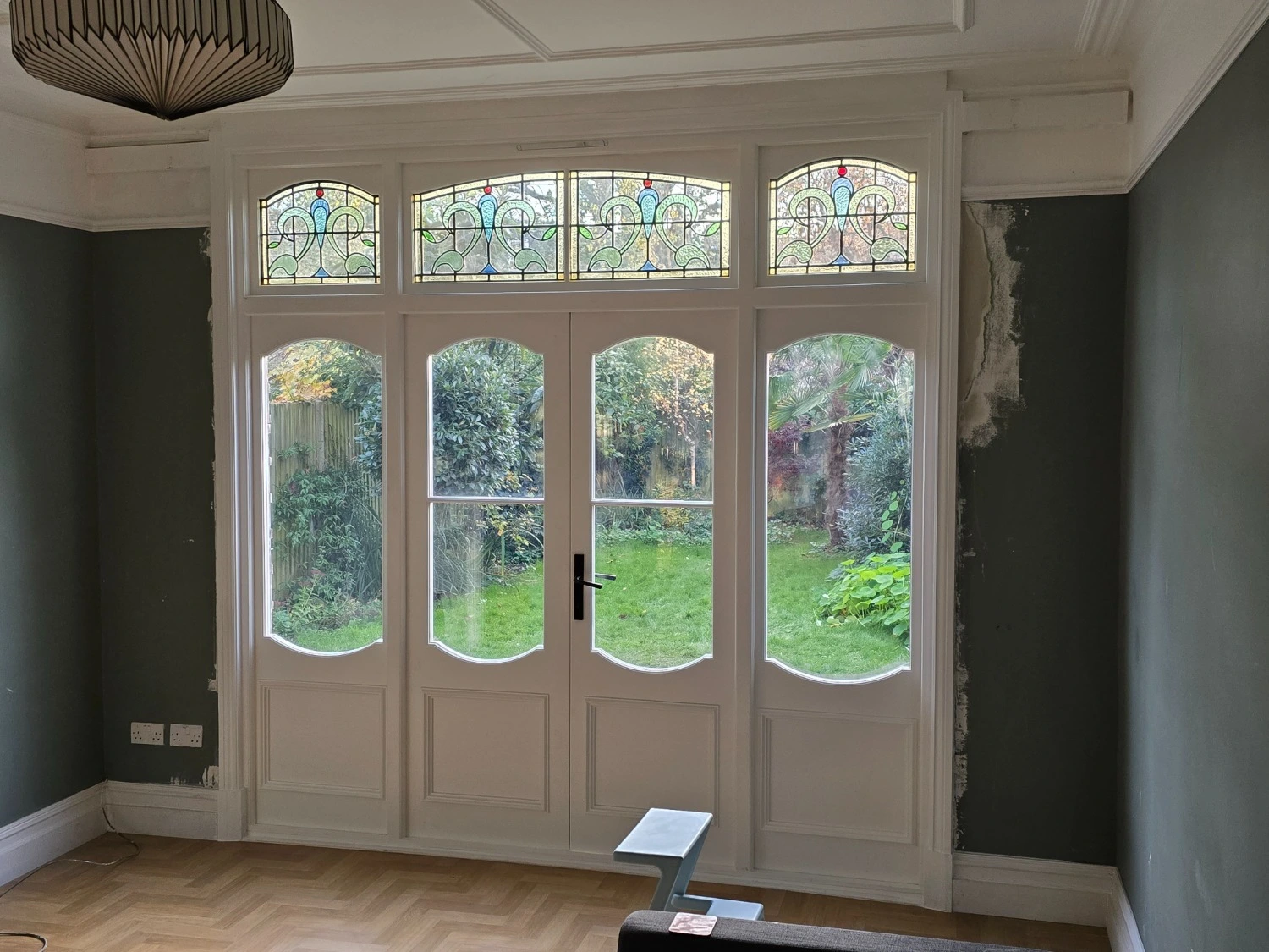 Replacement French doors with stained glass installed in Brixton