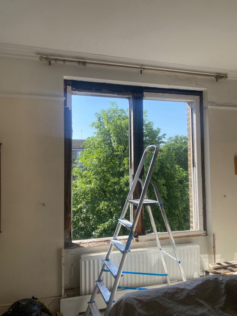 In progress of the installation of a new sash window