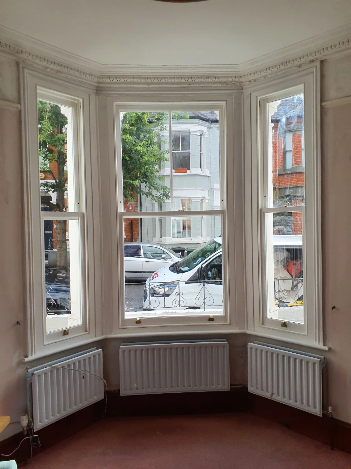 Internal view of new timber sash window bay