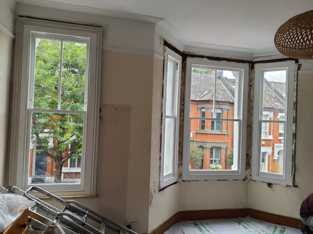 Sash window replacement in progress