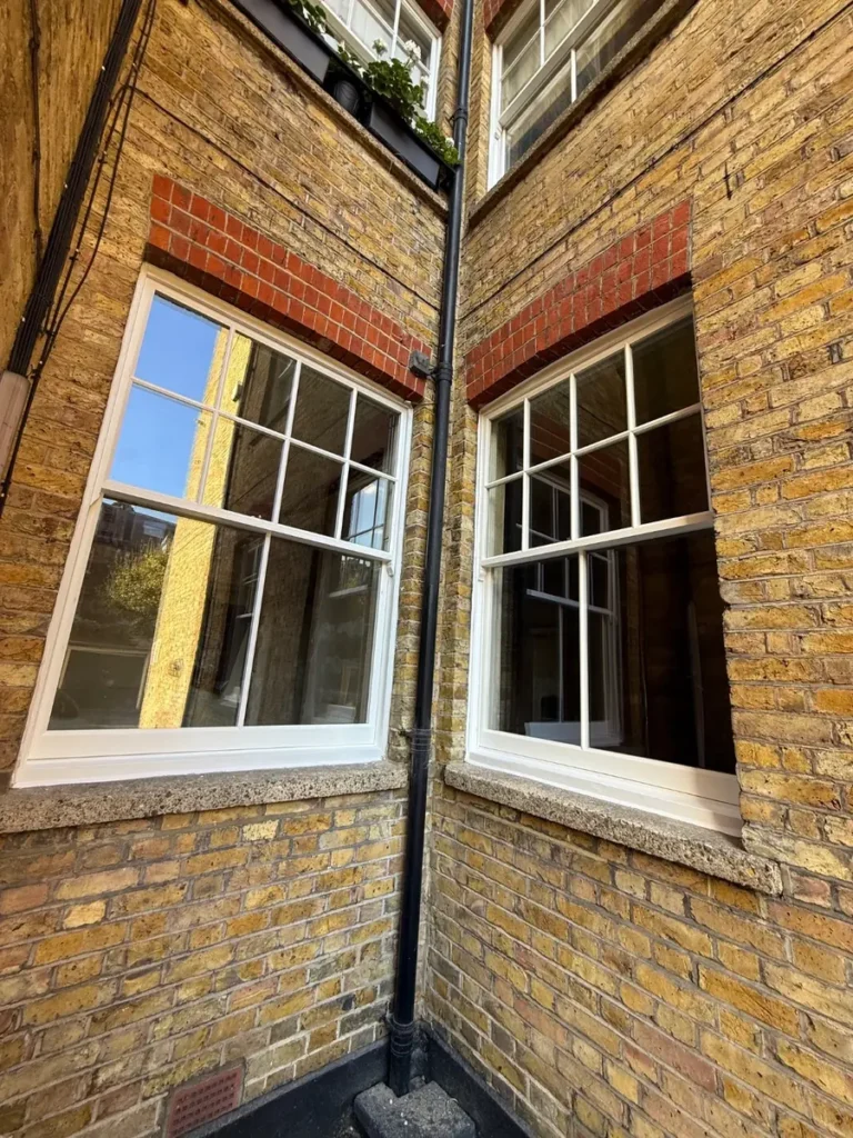 Sash window replacement in Battersea: new double glazed sashes in existing box frames